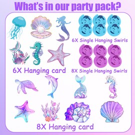 Xietaea Mermaid Birthday Decoration Set - 14 Pieces Purple Pink Iridescent Mermaid Hanging Swirls Mermaid Streamer for Girls Women Underwater Theme Party Decoration