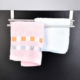 Over the Door Towel Rail,Double Layers Stainless Steel Telescopic Towel Holder for Cupboard Drawer Cabinet Rack Hanger Organizer Bathroom Kitchen