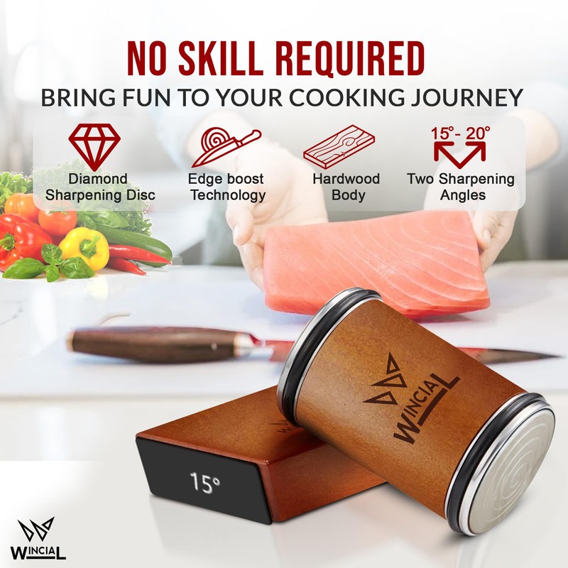 WINCIAL Rolling Knife Sharpener – Professional 15° Angle Manual Sharpener