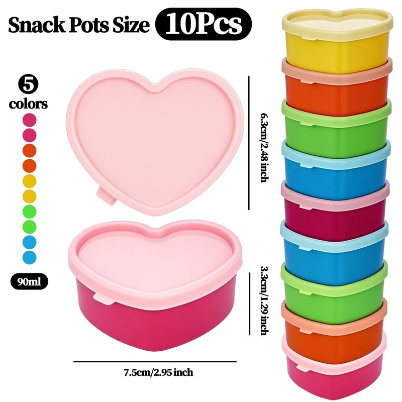 Eclovane 10Pc Small Food Containers with Lids – 90ML Heart-Shaped