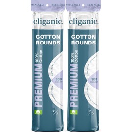 Cliganic Premium Cotton Rounds for Face (200 Count) | Makeup Remover Pads, Hypoallergenic, Lint-Free | 100% Pure Cotton (Packaging May Vary)