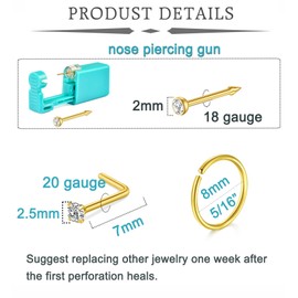 QWALIT Self Nose Piercing Kit at Home Nose Piercing Kit Nose Ring Piercing Kit Nose Piercing Kit With Nose Rings Disposable Nose Piercing Gun Kit Gold Piercing Kit For Nose