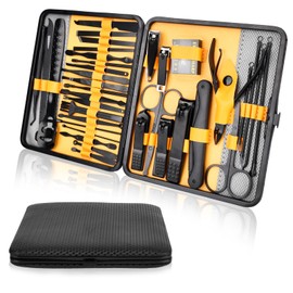 OranSee Kit de Manicura y Pedicura Profesional, 36 en 1 Herramientas para Uñas, Manicura Set para Pies y Manos, con Cortaúñas, Lima de Uñas, Gancho para Las Orejas, Tijeras para Las Cejas, Amarillo