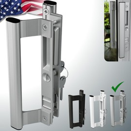 T-HAKEN Sliding Glass Door Handle Set with Interior and Exterior Handles, 6-5/8", Fits 1" to 1-1/8" Thick Doors. (Silver, Straight Tube Handle with Key)