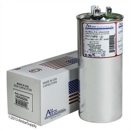 Totaline Replacement - 70 + 7.5 uf/Mfd 370/440 VAC AmRad Round Dual Universal Capacitor, Made in The U.S.A.