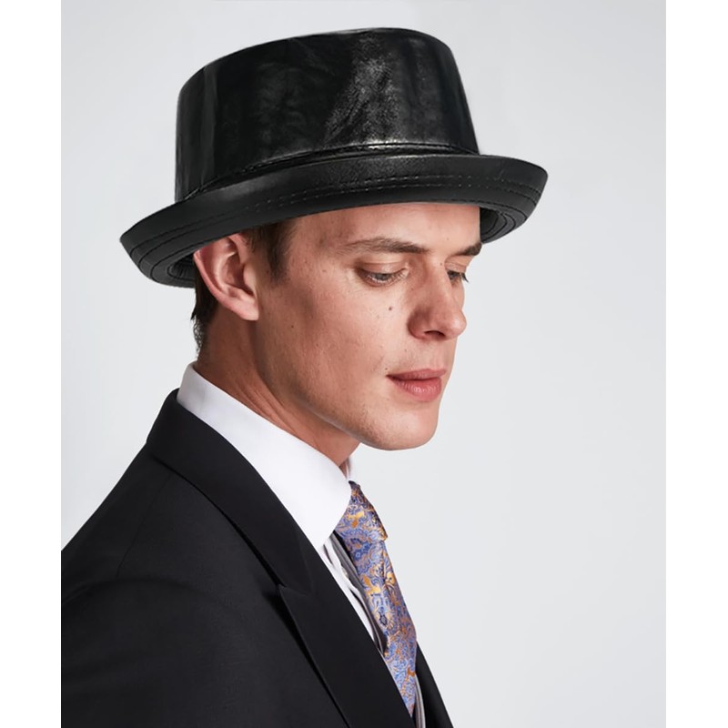 Wovanoo Fedora Porkpie Hats Jazz Gentleman Flat Hat PU Leather