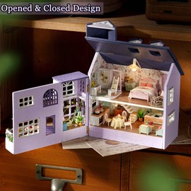 TuKIIE DIY Miniature Dollhouse Kit with Furniture, 1:32 Scale Creative Room Opened & Closed Mini Wooden Christmas Doll House for Kids Teens Adults(Happy House)