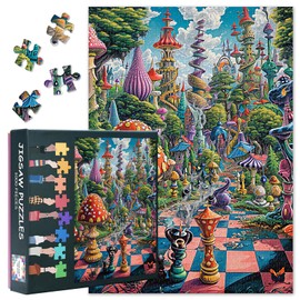 Mushroom Castle Jigsaw Puzzles Fantastic Landscape Puzzles for Adults 1000 Pieces Fairy Tale Puzzle for Adult Challenging Funny Mushroom Puzzle Perfect for Game Nights 19.7x27.5 In