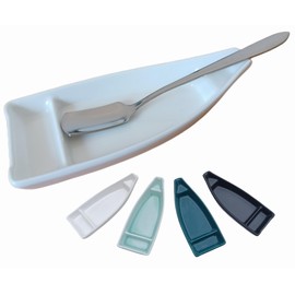 Coffee Stirring Spoon and Rest for Coffee Bar Accessories, Small Spoon Rest for Coffee Station, Coffee Spoon Holder for Coffee Bar Tea Spoon Teaspoon Rest, 1 PC (Oar Spoon with White Boat Rest)