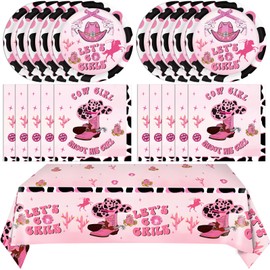 41Pcs Let's Go Girls Cowgirl Bachelorette Party Decor Pink Cowgirl Party Decorations Disco Cowgirl Pink Plates Napkins Tablecloth丨Disco Cowgirl Birthday Western Rodeo Bachelorette Party,Serves 20