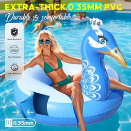 DeeprBetter Inflatable Peacock Pool Float, Inflatable Pool Floaties Lounge, Large Animal Pool Floats Adult Heavy Duty,Funny Ring Pool Float Tube, Big Swimming Tube Floaty for Pool Party Water Fun
