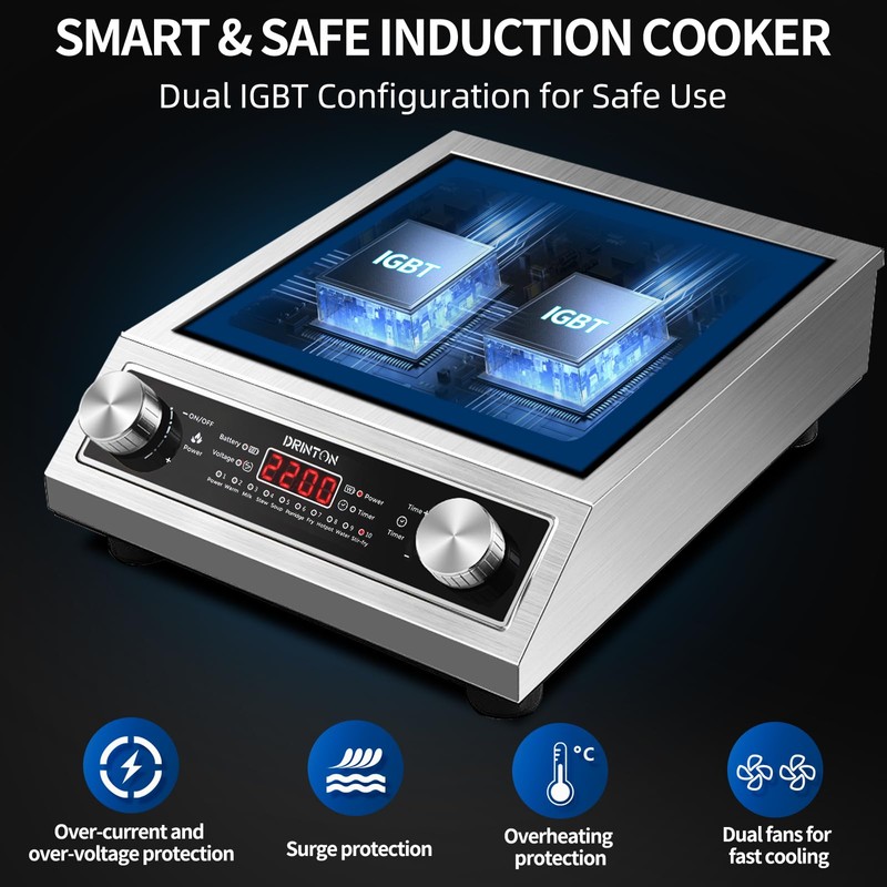 DRINTON Induction Cooker, 2200W Commercial Induction Cooktop, Large Countertop Burner
