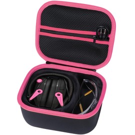 Lebakort Storage Case Compatible with Walkers Razor Slim/Howard Leight Honeywell Impact Sport/PROHEAR 066 030 Electronic Shooting Earmuffs Hearing Protection Muffs (Black + Pink Case)