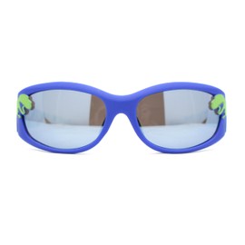 Boys Color Mirror T-Rex Dinosaur Print Arm Oval Sport Sunglasses Blue - Blue Mirror