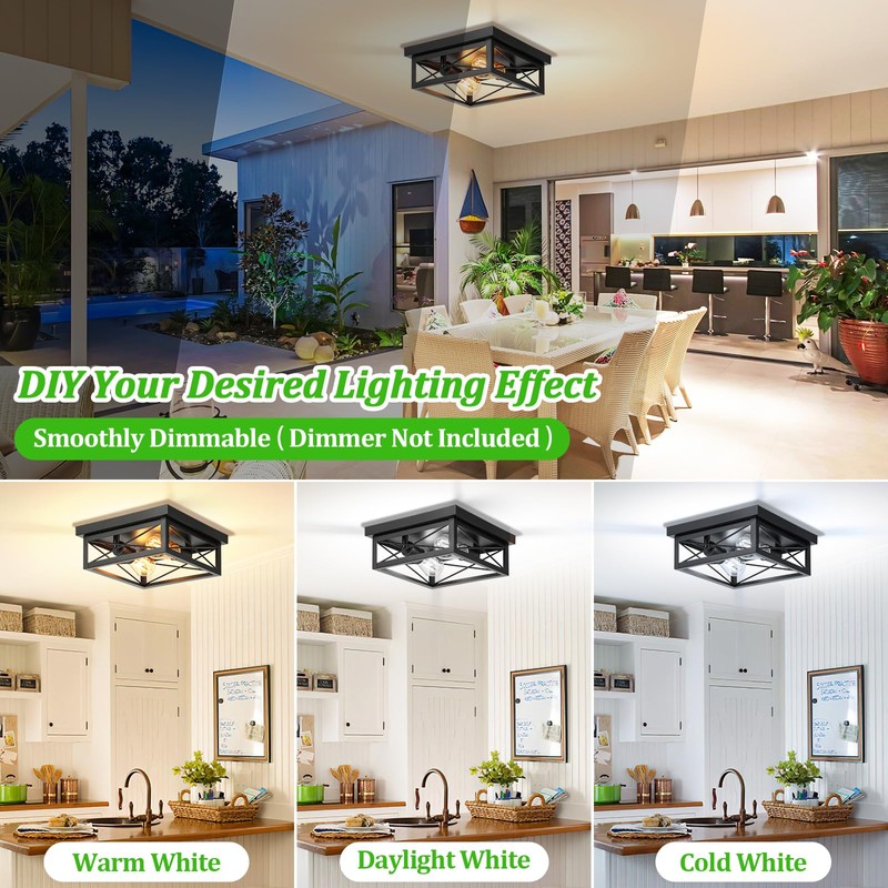 Kondras 2-Light Industrial Square Flush Mount Ceiling Light, Farmhouse Ceiling