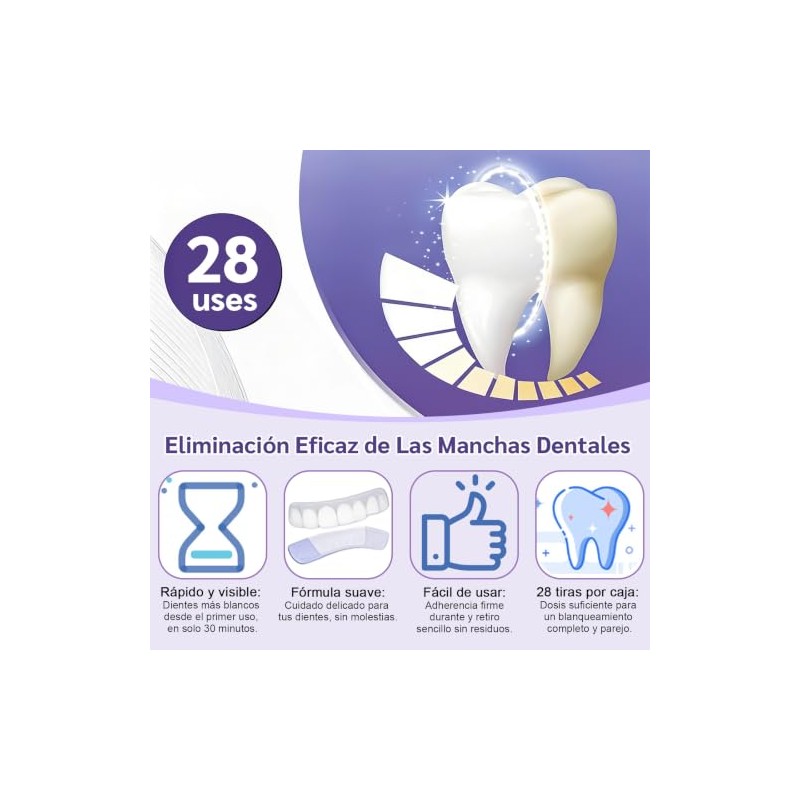 Purple Teeth Whitening Strips, Kit Tiras Blanqueadoras Dentales 14 Pares