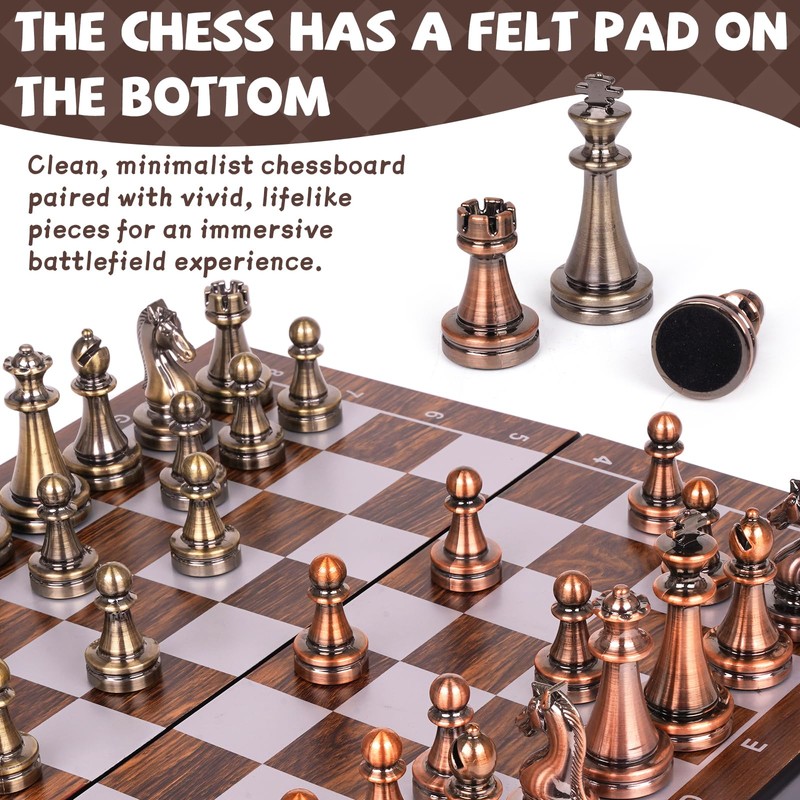Magnetic Travel Chess Set, Folding Wooden Chess Board with Acrylic