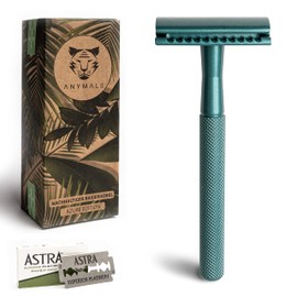 ANYMALE® Azure Edition Safety Razor - Includes 5 Astra Blades - Plastic-free Razor for Men and Women