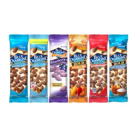 Variety Pack Diamond Almonds 6-Pack, 1.5 oz Bags – Roasted Salted, Lightly Salted, Blueberry, Habanero BBQ, Smokehouse, Salt & Vinegar with Blue Paper Gift Bag, Nut Snack