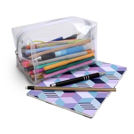 Fashion Stationery Large Clear Pencil Case Exam See Through Transparent Cosmetic Travel Toiletries Bag Makeup Bags Womens Mens Kids Girls Teenagers