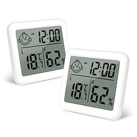 GuDoQi 2 Unidades Termómetro Higrómetro Digital con Reloj, Monitor de Humedad de Temperatura Interior y Exterior, Pantalla LCD, Interruptor ℃ y ℉, Adecuado para Hogar, Oficina, Habitación del Bebé