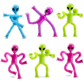 6 Pcs Telescopic Suction Cup Alien Toy, Sensory Fidget Toy for Little Kids, Pop Tubes Sensory Toys for Kids, Decompress Educational Sen-sory Toys for Adult and Children