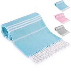 BonGu Turkish Beach Towel,180x90cm Oversized Turkish Cotton with Travel Bag Large Quick Dry Lightweight Turkish Beach Towels for Beach, Bath, Pool Travel Towels (Blue)