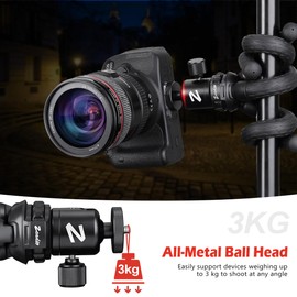 Zeadio Flexible Camera Tripod Kits, with Metal Ball Head Mount, Cellphone Tripod Holder and Standard dapter for Gopro, Camera,Camcorder, DSLR, Action Cameras etc
