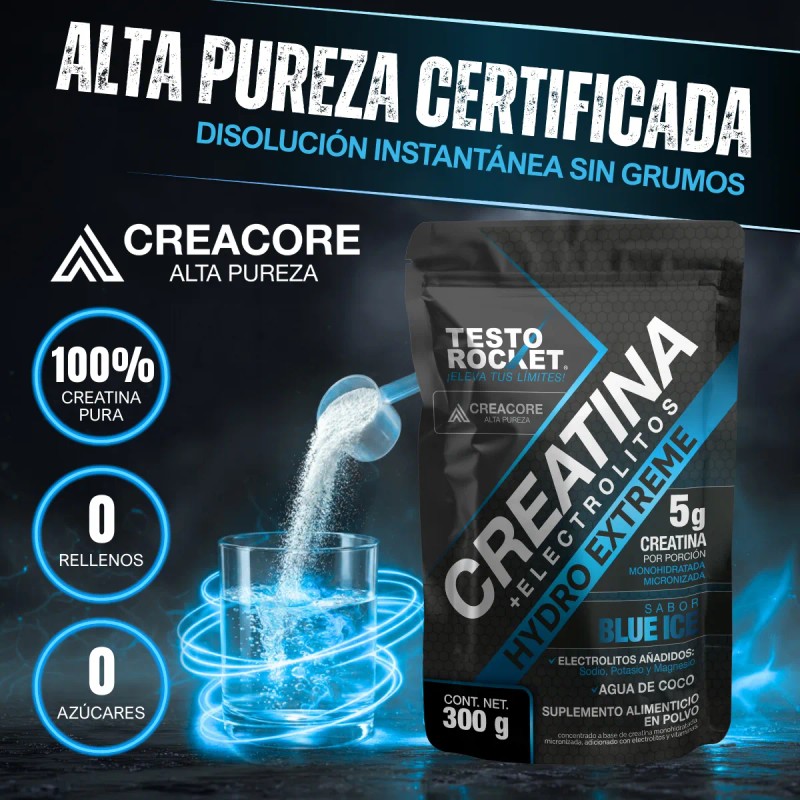 Creatina + Electrolitos, Vitaminas Testo Rocket Blue Ice