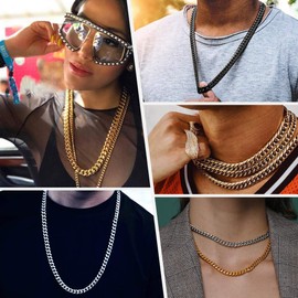 Richsteel Compact Cuban Chain Necklace, 10MM Wide, 26 Inch(66CM) Length, Silver Color, Gift for Men/Women/Boys/Girls, Stainless Steel Jewelry Close-Knit Curb Choker Necklace (Gift Packaging)