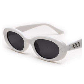 FURTALK Polarized Sunglasses for Women, Oval Frame, UV Protection Lenses, Retro Style, Black (White)