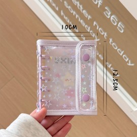 Yurika Sealing Pad Transparent Removable Sticker Pad M5 6 Holes Cute Pattern Design Transparent Binder Refillable Seal Storage Supplies Organizing Small Items for Girls Kids Gift with 20 Loose Leaf