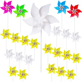 24 Pcs Novelty DIY Pinwheels Art and Craft for Kids Color Your Own, 4th of July Patriotic Pinwheels Making Craft, Summer Crafts for Fun Carnival Party Favor, Daycare Project Summer Activity (6 Leaves)