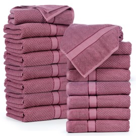Ample Decor Grape Purple Bath Towels for Bathroom Set of 16 100% Cotton Popcorn Textured, Machine Washable - Mulaayam Collection - 30 X 54 Inch