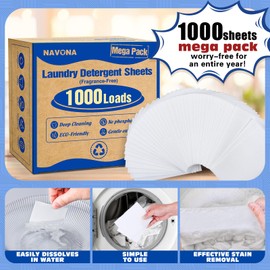 1000 Loads Mega Pack Laundry Detergent Sheets, Eco-friendly Laundry Sheets, Powerful Cleaning, Suitable for Homes, Dorms, and Apartments- [Fragrance-Free]