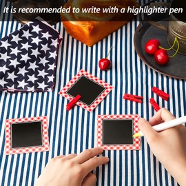 Outus 40 Pieces Mini Chalkboard Signs 3" Red Gingham Picnic Wooden Clips