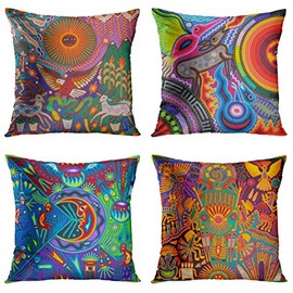 Britimes Throw Pillow Covers 18x18 Inches Home Decor Set of 4 Pillow Cases Decorative for Bed Sofa Cushion Couch Outdoor Pillowcases (Colorful Mexican)