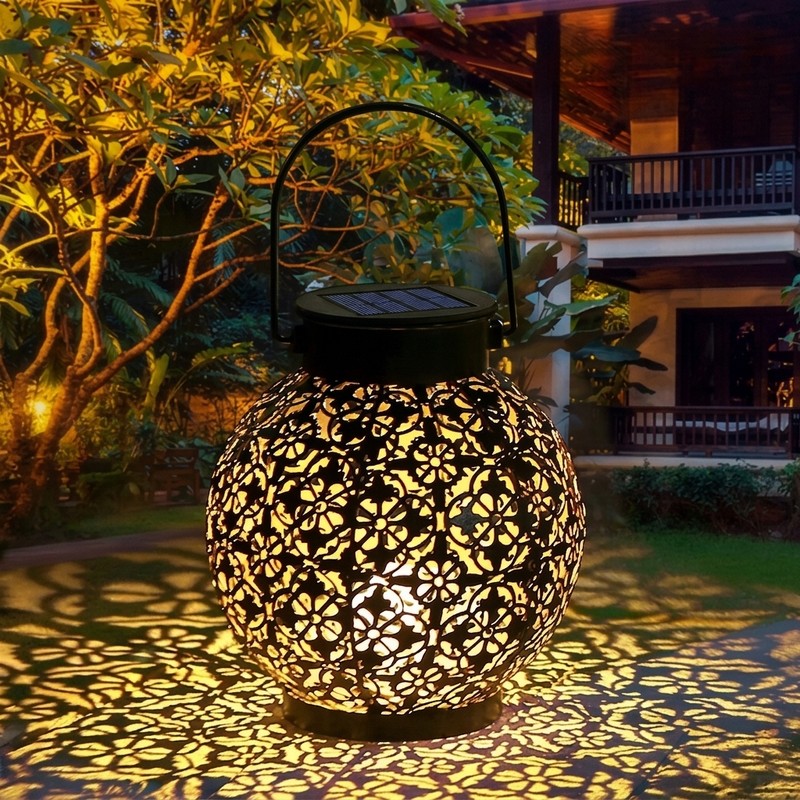 Solar Hanging Lantern for Outdoor Décor – Hollow Iron Projection