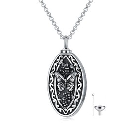 ROMANTICWORK Urn Necklaces for Ashes Butterfly/Hummingbird Cremation Jewellery for Ashes with Crystal Memorial Ash Pendant Keepsake Jewellery Gifts for Loss of a Loved One, Sterling Silver