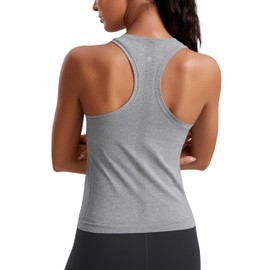 CRZ YOGA Seamless Womens Breathable Workout Tank Tops Racerback High Neck Sleeveless Running Athletic Shirts Slate Grey Marl X-Small