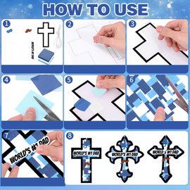 HABDJILTY 24-teiliges Seidenpapier-Bastelset zum Vatertag "Happy Father's Day", religiöse Kreuzwelt, 1. Papa, Geschenk-Set für Schule, Klassenzimmer, Zuhause, Vatertag, Party, Gastgeschenke