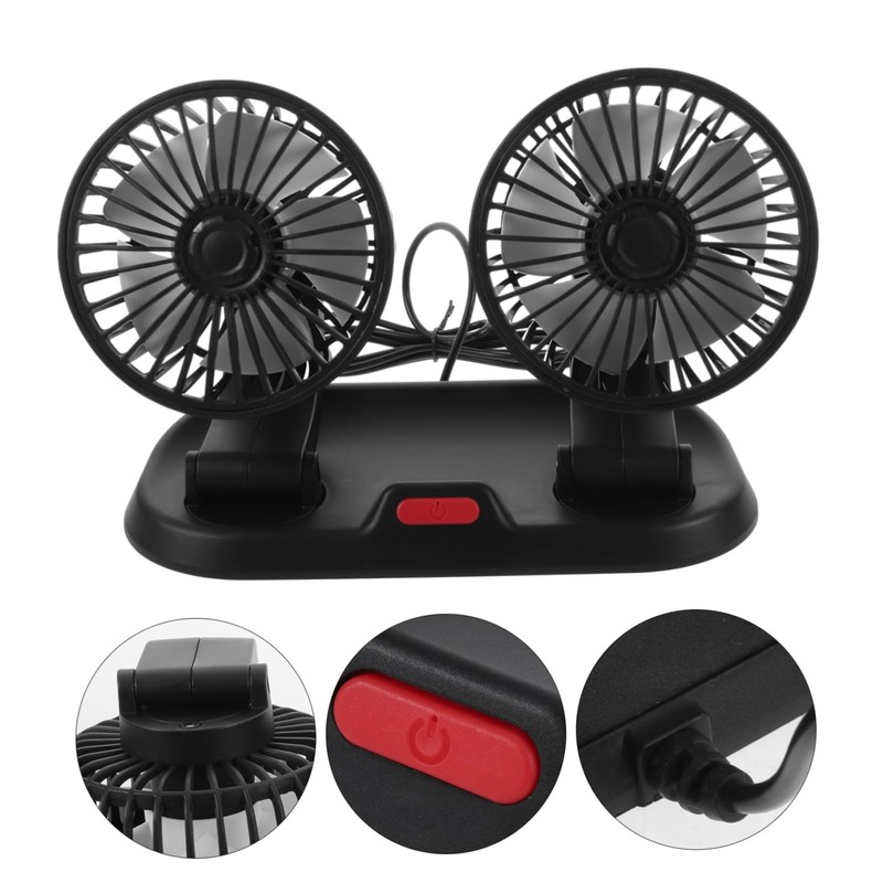 Mikinona Dual Head Car Fan Portable Vehicle Cooling Fan Rotatable
