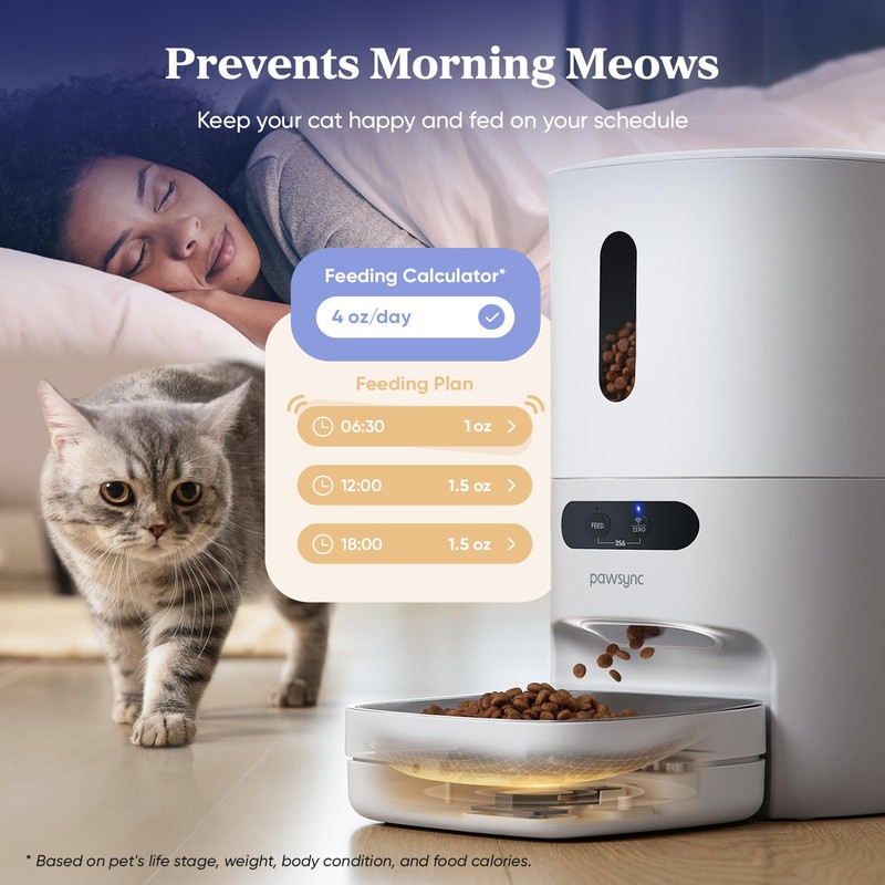 PAWSYNC Automatic Cat Feeder,WiFi Smart Scale Tracks Pet's Food Intake,