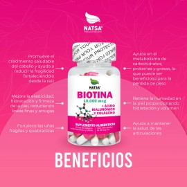 Biotina 000 Mcg Ácido Hialurónico Colágeno 100 Caps Hombres Mujeres Días Fortalece Crece Cabello Piel Uñas
