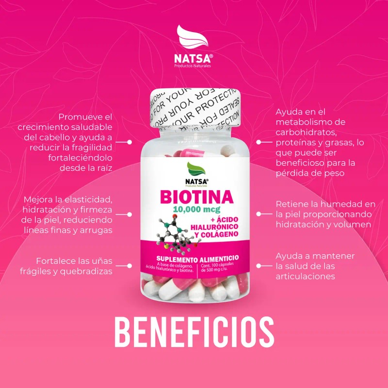 Biotina 000 Mcg Ácido Hialurónico Colágeno 100 Caps Hombres Mujeres