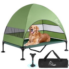 Upgraded Elevated Dog Bed with Canopy, Portable Raised Outdoor Dog Bed with Stable Anti-Slip Feet, Wider Shade Pet Bed Cot, Raised Pet Beds for Large Pets Camping, Indoor & Outdoor Use