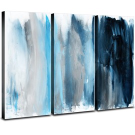 Blue and White Abstract Wall Art 3 Pieces Brushstroke Line Drawing Canvas Pictures Bedroom Wall Decor Large Watercolor Minimalist Print Paintings Artwork for Living Room Office Home Decoration 16x32"