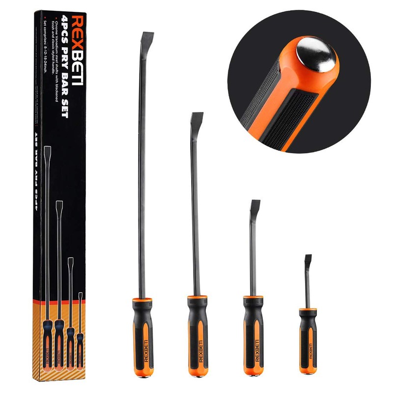 REXBETI Pry Bar Set, Heavy Duty Pry Bar 4-Piece Mechanic