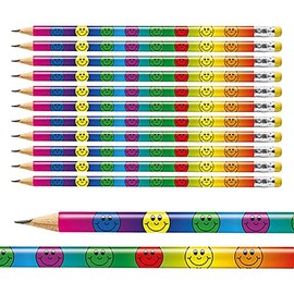 12 Multicoloured Smiley Faces Childrens Pupils School Teachers Reward Pencils Primary Teaching Services