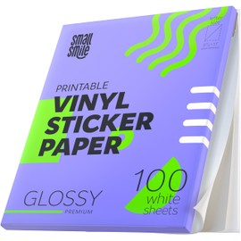 Premium Printable Vinyl Sticker Paper for Inkjet Printer and Laser - 100 White Glossy Sticker Paper Waterproof - Durability Adhesive Paper 8.5x11 (Shine Glossy, 100 Sheets)